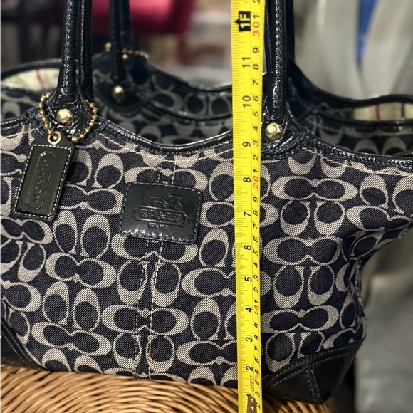 Coach Bleecker Signature Canvas Jacquard Tote Bag Navy Leather Trim Vintage Y2K - Picture 5 of 15